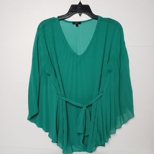 K&C Women's Sheer Green Blouse Butterfly Sleeves V-neck Medium